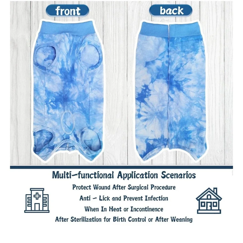 Blue Tie Dye Pet Surgery Recovery‎ Suit Dog Cat XXL Snap Closure